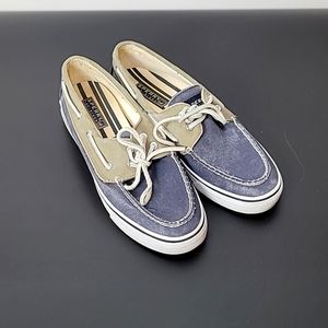 Sperry Top-Sider Boat Shoe Navy & Gray Canvas Leather Laces